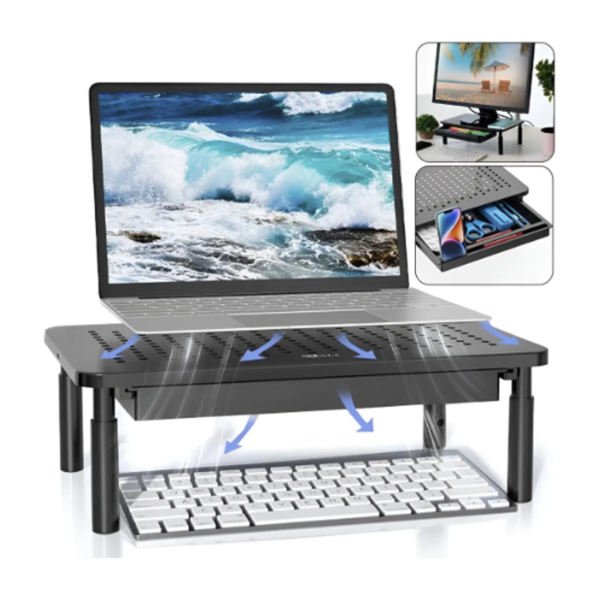 GENERICO - Base Monitor Soporte 3alturas Notebook Pc Impresora Con Cajó