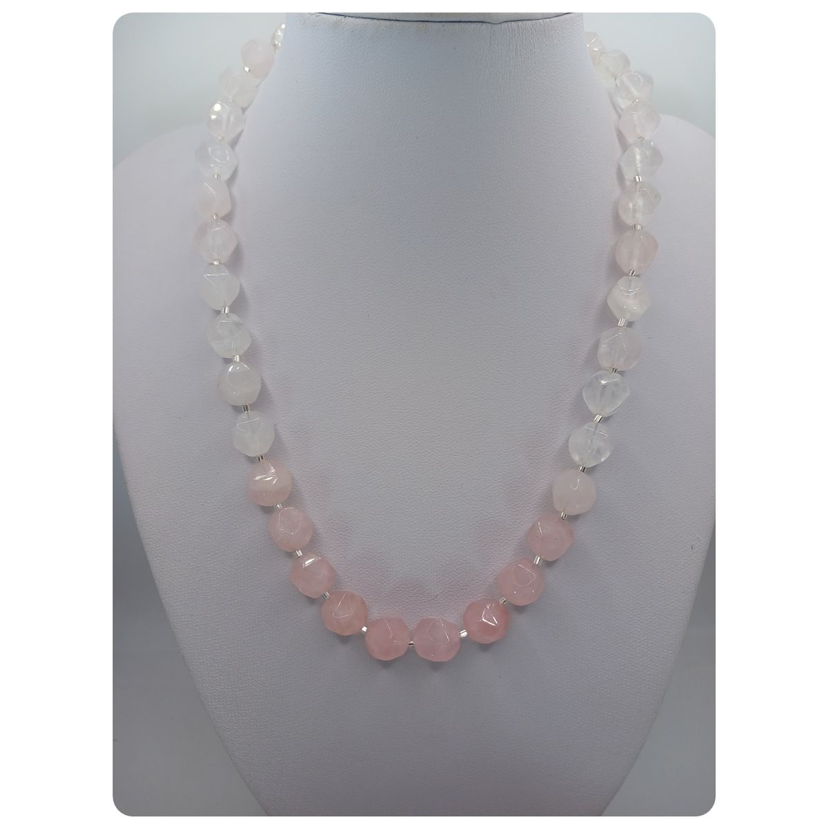 CAT JOYAS - Collar Cuarzo rosa facetado con plata fina 925