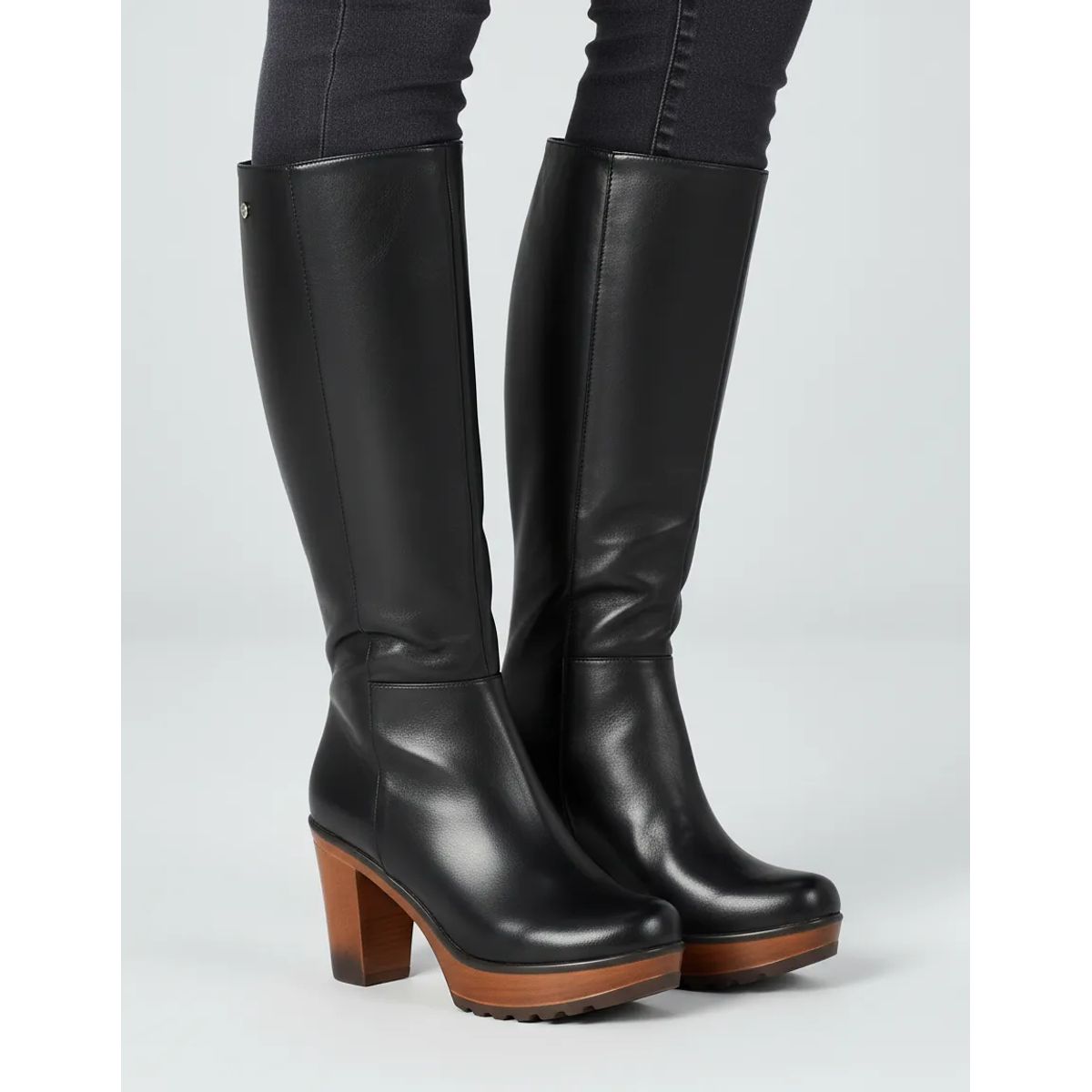 BOVINITA - Bota Mujer Negra Caña Alta Con Taco Cuadrado Y Plataforma