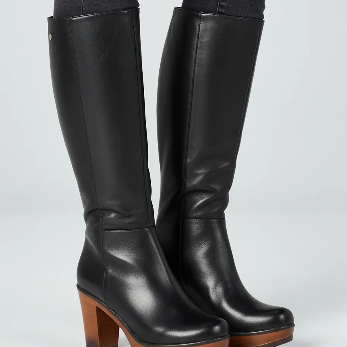 BOVINITA - Bota Mujer Negra Caña Alta Con Taco Cuadrado Y Plataforma
