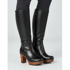 BOVINITA - Bota Mujer Negra Caña Alta Con Taco Cuadrado Y Plataforma