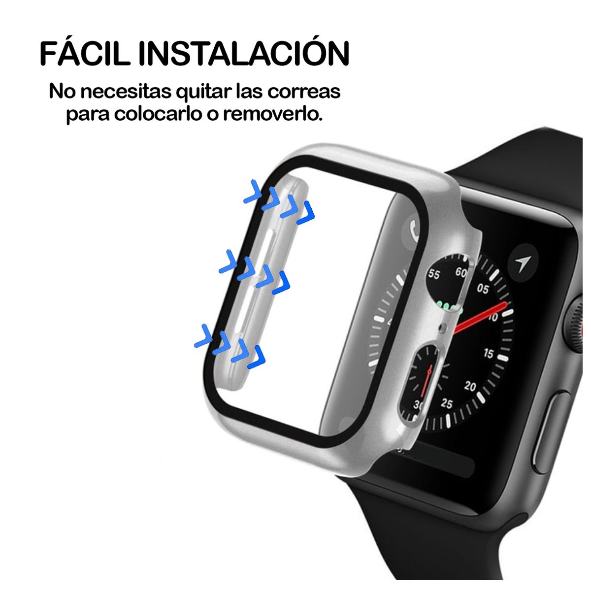 CELLBOX - Protector Carcasa + Mica Plateado Para Apple Watch de 42 mm - Serie 1 / 2 / 3