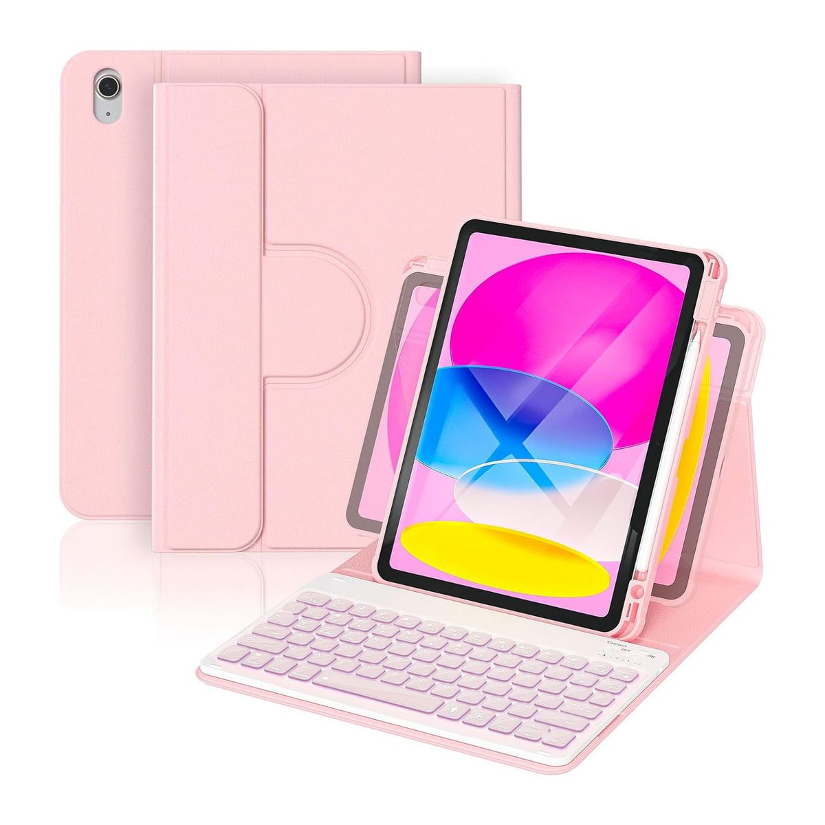 GENERICO - Carcasa 360°Con Teclado Para iPad  11th Generacion A16 Rosado