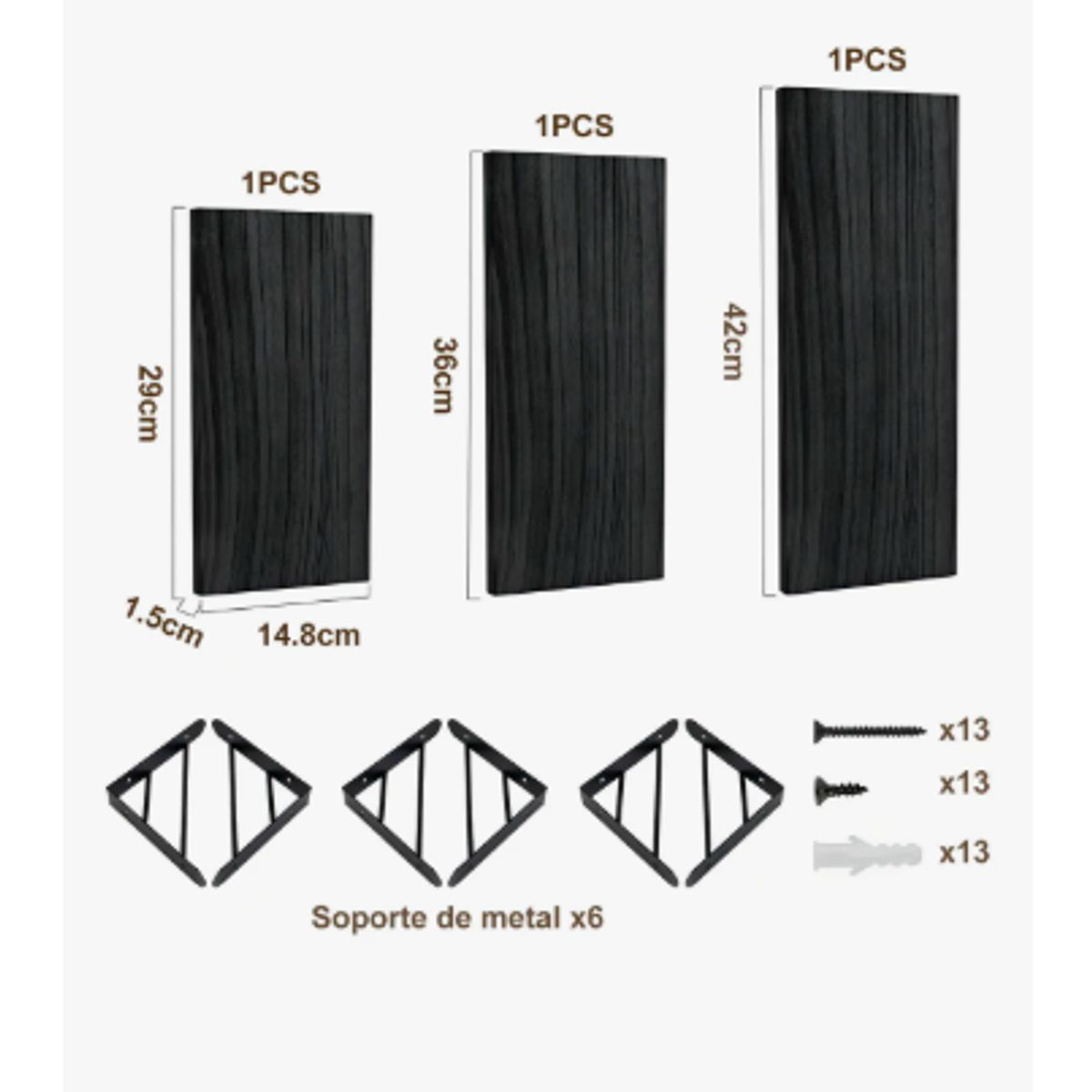 GENERICO - Repisas Flotantes De Madera Multipropósito Kit X3 Colores Color Negro