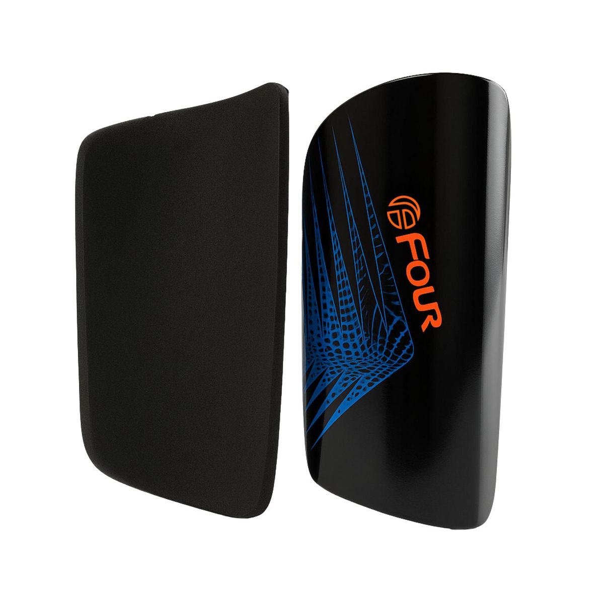 FOUR - Canilleras de Futbol Niños - Four Sublimadas Negro Azul