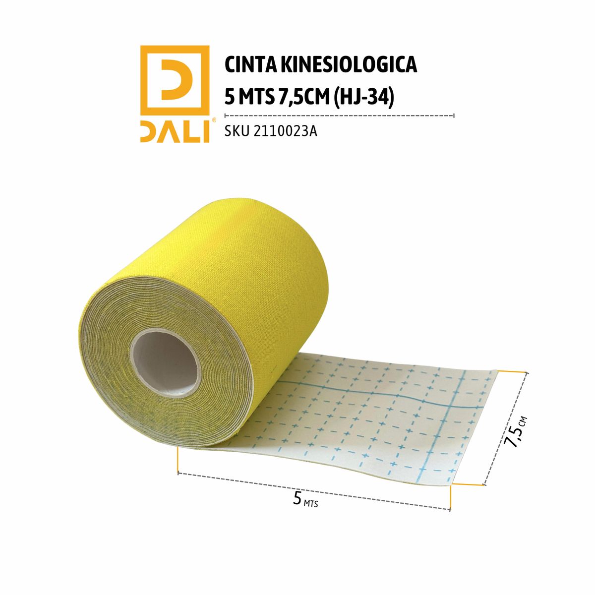 DALI - Cinta Kinesiológica 5M x 7,5CM HJ-30  Algodón Adhesivo Médico y Colores Surtidos