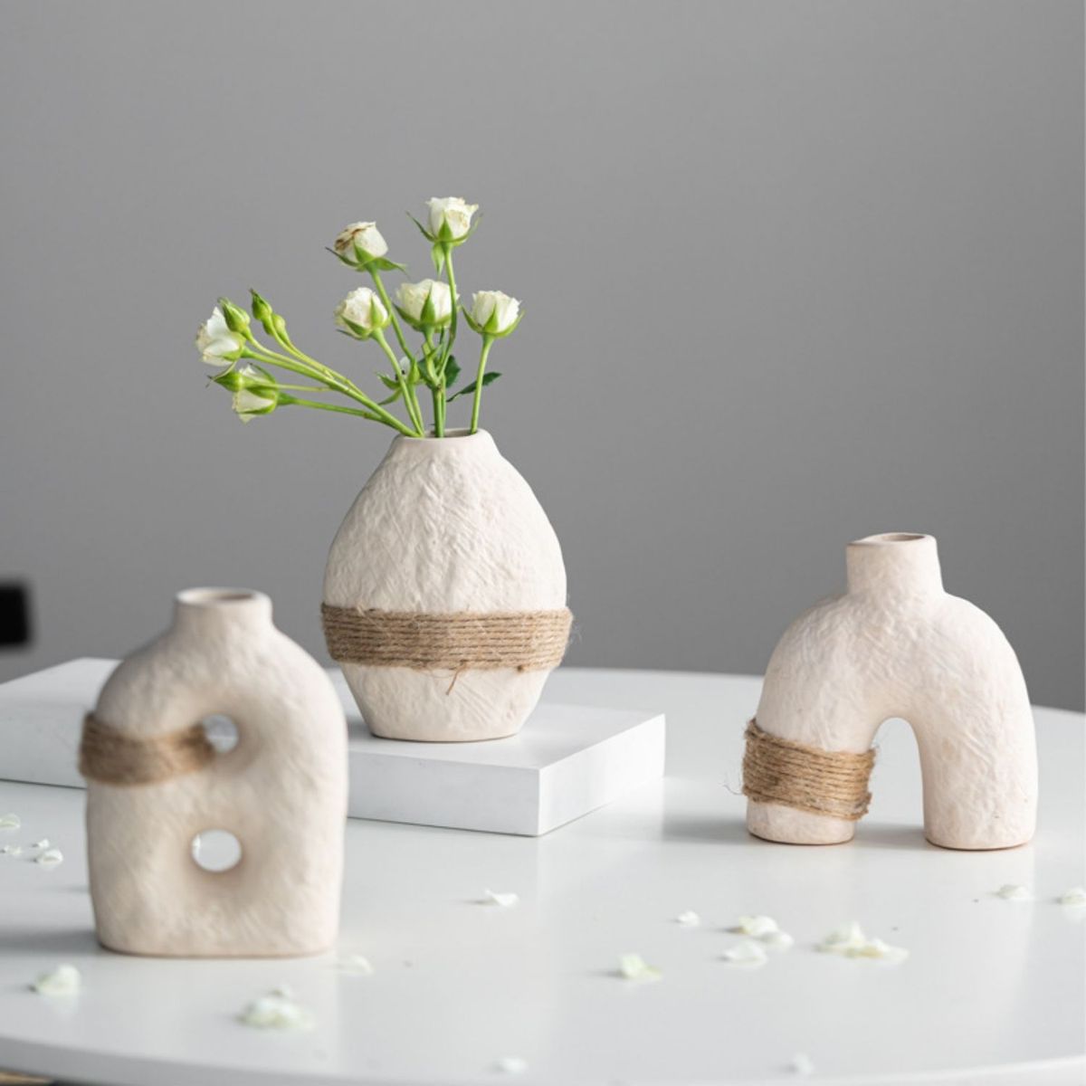 SANTU HOME & DECO - Set 3 Floreros Cerámica Eco Terra