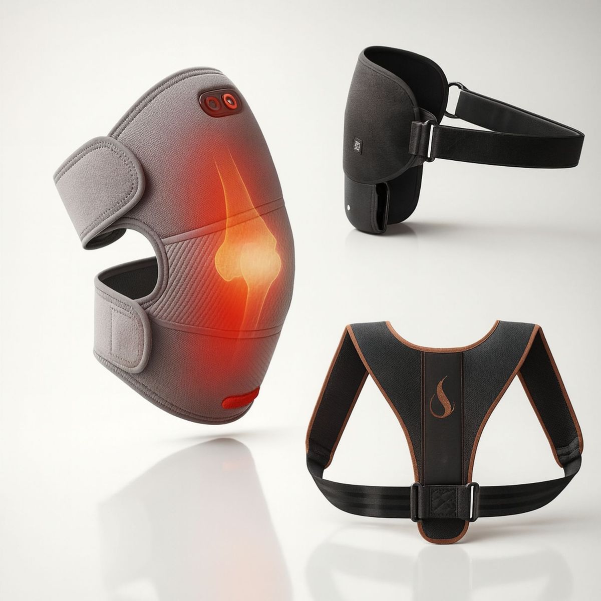 MOVI - PACK SALUD 3x2 Rodillera Térmica Masajes + Hombrera 3 niveles de calor + Regalo: Corrector Postura