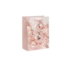 GENERICO - Bolsa De Regalo Navidad Bolsa Navideña 23x18x10cm Bolsa M Rosa Claro Esfera Lazo