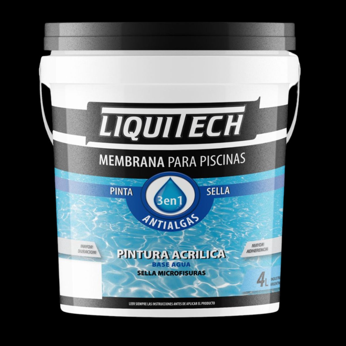 GENERICO - Pintura Membrana para Piscina 3 en 1 -  Liquitech 4L color Gris