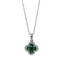 GENERICO - Collar Cadena de Plata con Dije Trébol y Pedrería Color Esmeralda