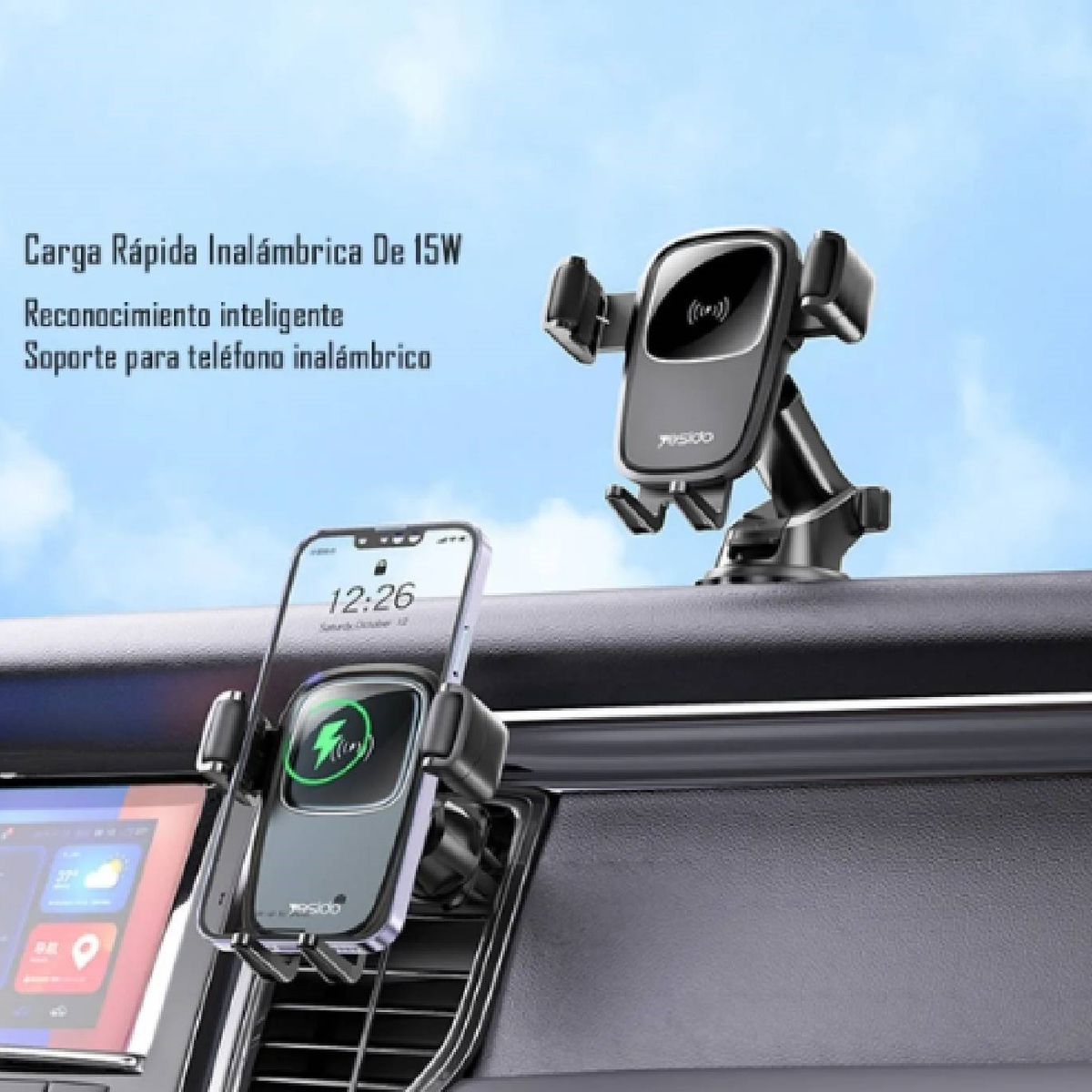 YESIDO - Soporte Holder Para Autos Con Ventosa Carga Inalámbrica C187