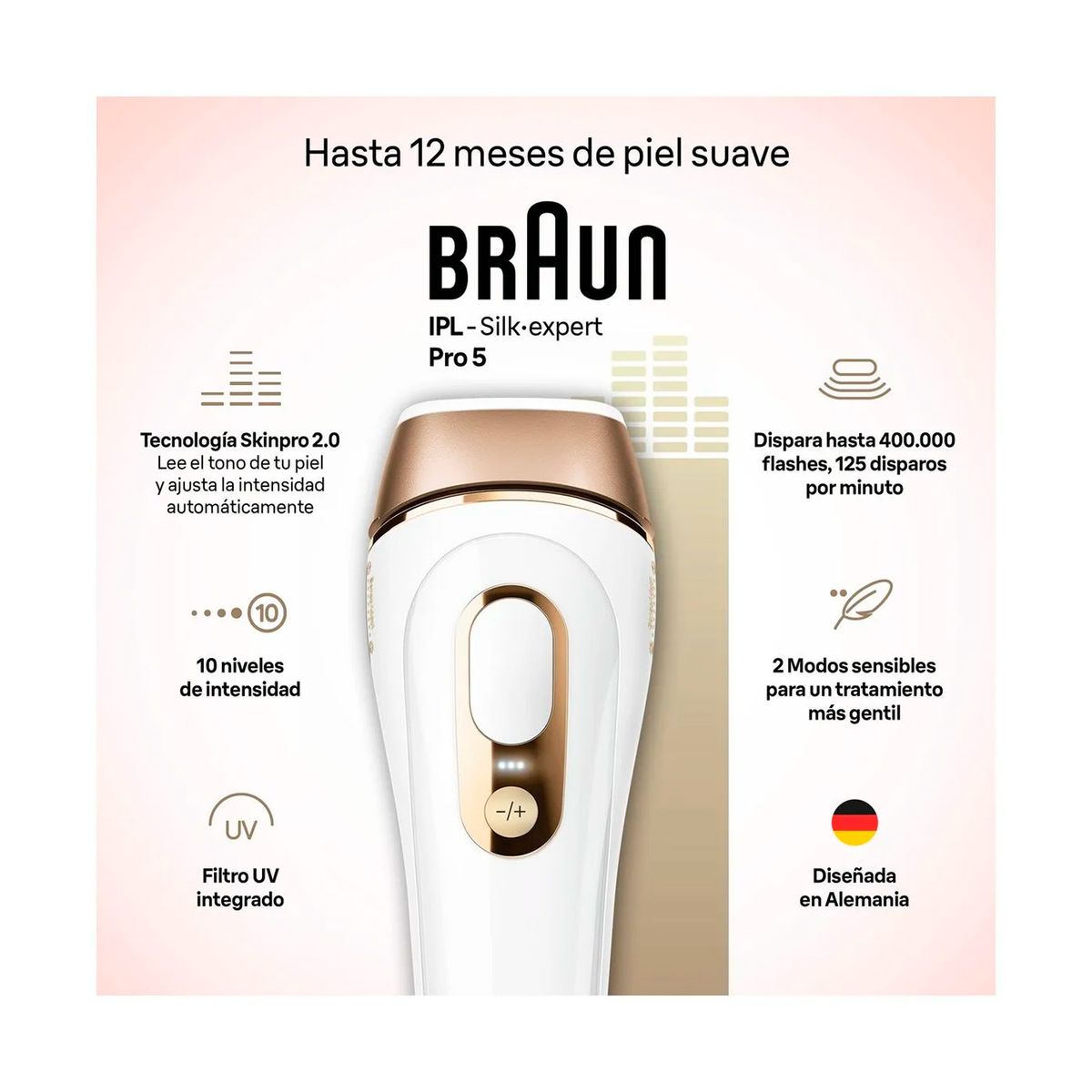 GAMA - Depiladora IPL Braun PL5140 WHT/GOLD Silk-Expert Pro 5
