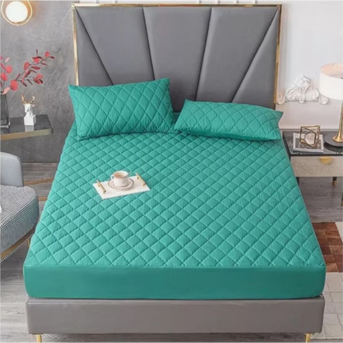 GENERICO - Cubrecolchón impermeable 2p + 02 fundas de almohada Verde