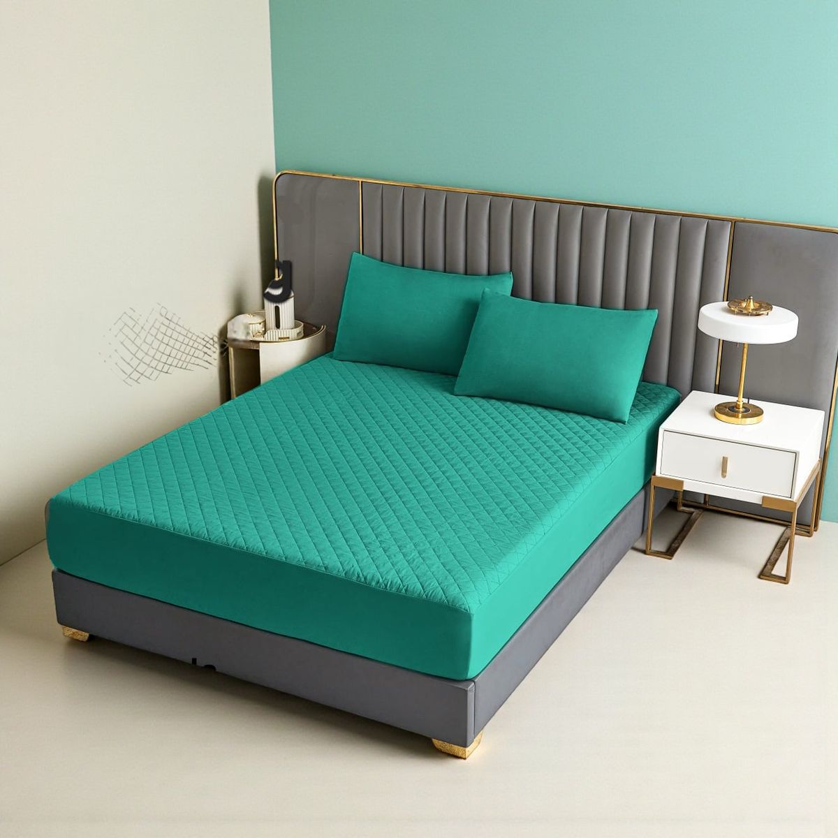 GENERICO - Cubrecolchón impermeable 2p + 02 fundas de almohada Verde