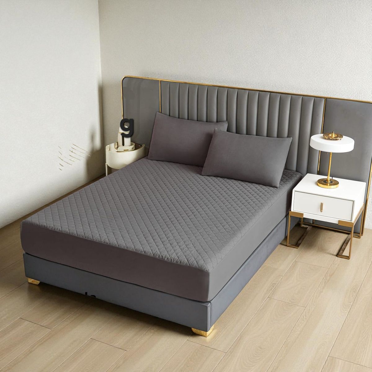 GENERICO - Cubrecolchón impermeable King + 02 fundas de almohada Plomo