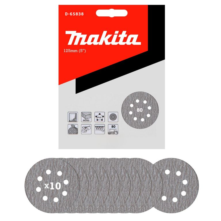 10 Discos Lija Velcro 125mm (5'') Grano 80 80