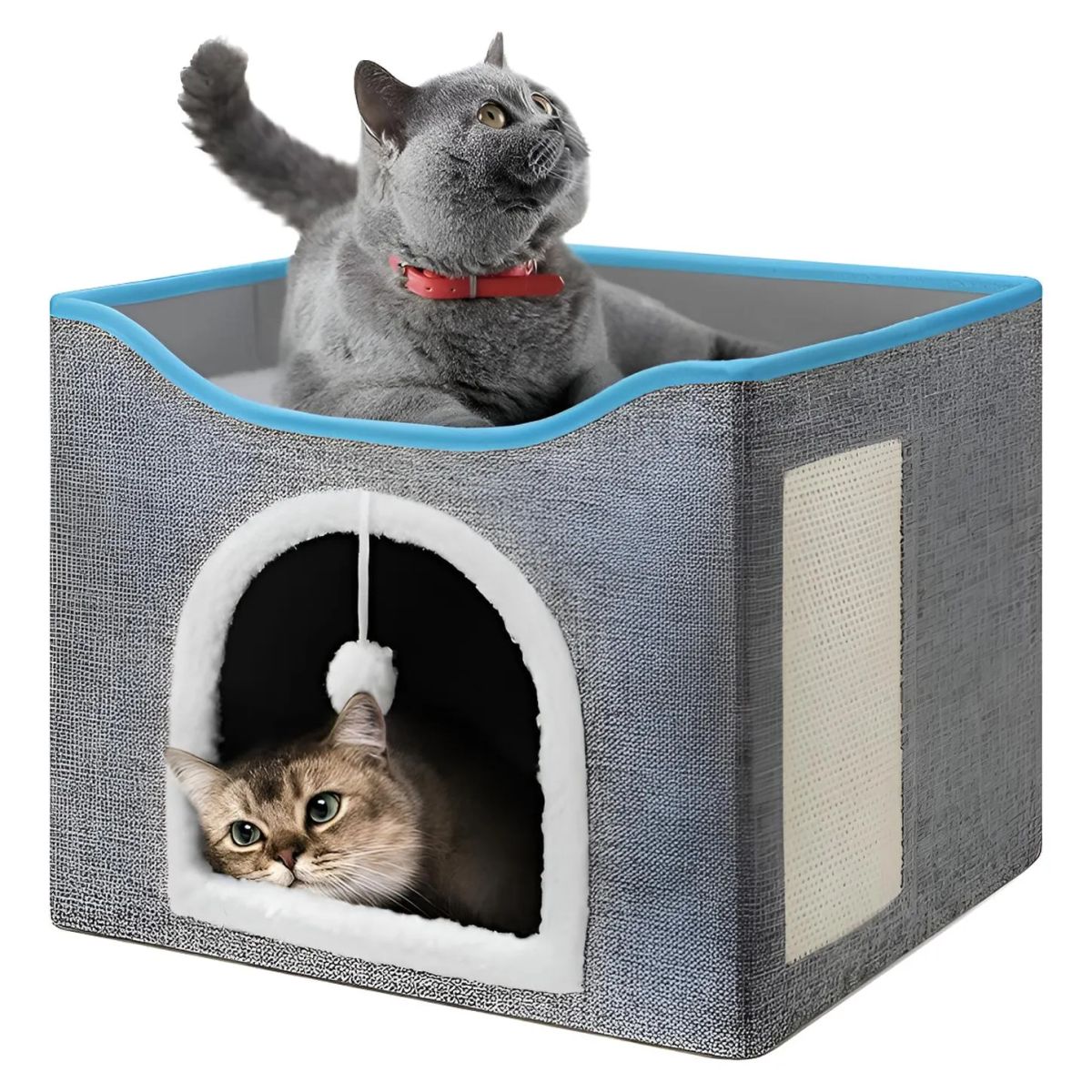 GENERICO - Cama Casa Pequeña Plegable Con Rascador Para Mascotas Gatos Gris Casa Cuadrada