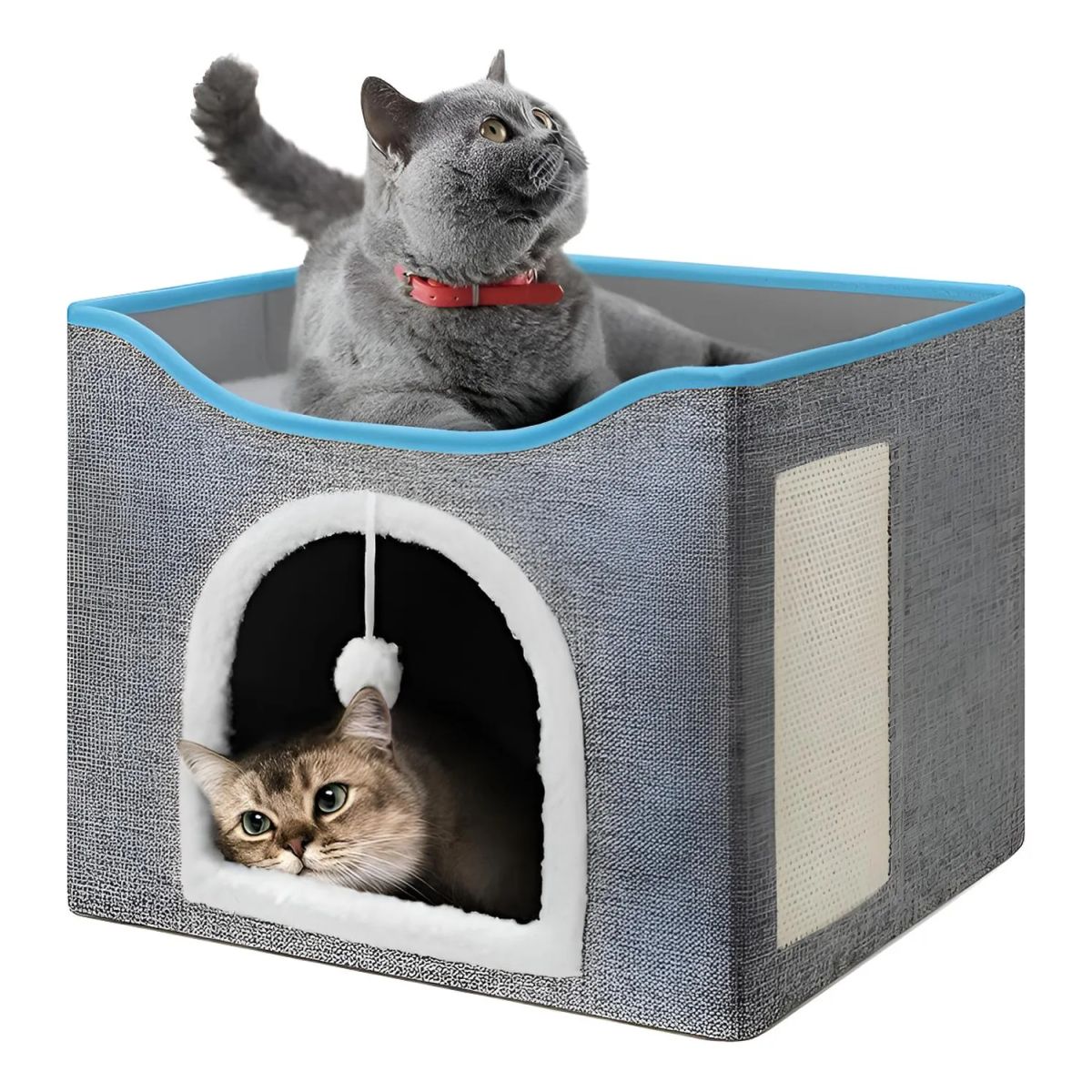 GENERICO - Cama Casa Pequeña Plegable Con Rascador Para Mascotas Gatos Gris Casa Cuadrada