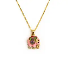 GENERICO - Collar Elefante Rosado con Cadena de 45 cm en Acero Inoxidable Chapado en Oro 18K