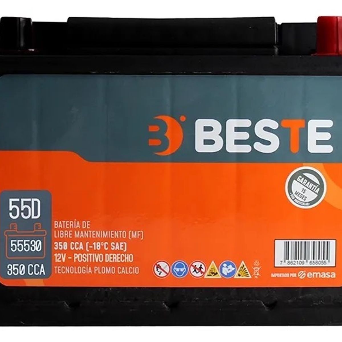 BESTE - Batería de Auto 55 Ah Positivo Derecho 350 CCA