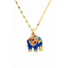 GENERICO - Collar Elefante azul con Cadena de 45 cm en Acero Inoxidable Chapado en Oro 18K