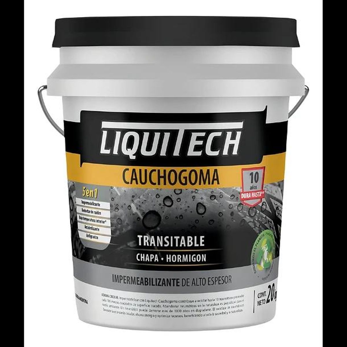 Pintura impermeabilizante sustentable Caucho Goma 5 en 1 Liquitech 4 Kg color Gris, marca GENERICO - Foto Principal
