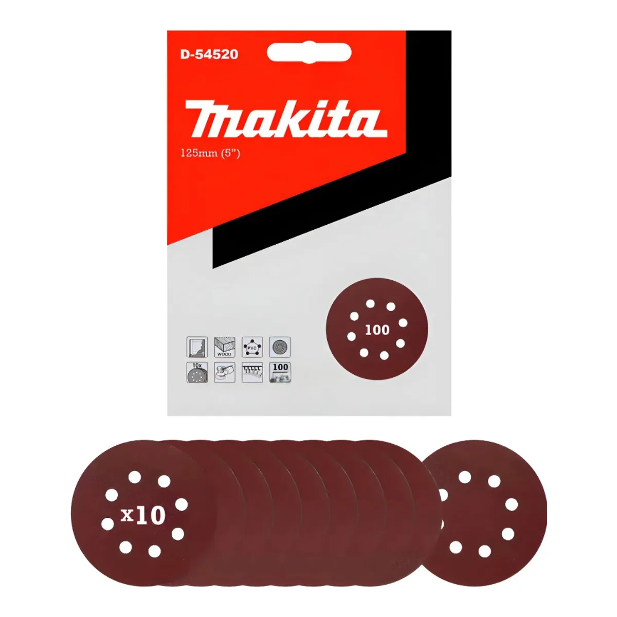 MAKITA - 10 Discos Lija Con Velcro 125mm (5) Grano 100 Makita D-54520 100