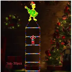 THIS IS FELIZ NAVIDAD - Escalera de Luces LED Navideña - Diseño Grinch Robando la Navidad Solar