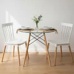 PANDALINO - Comedor Mesa Elida 80 cm + 2 Sillas Windsor Blanco