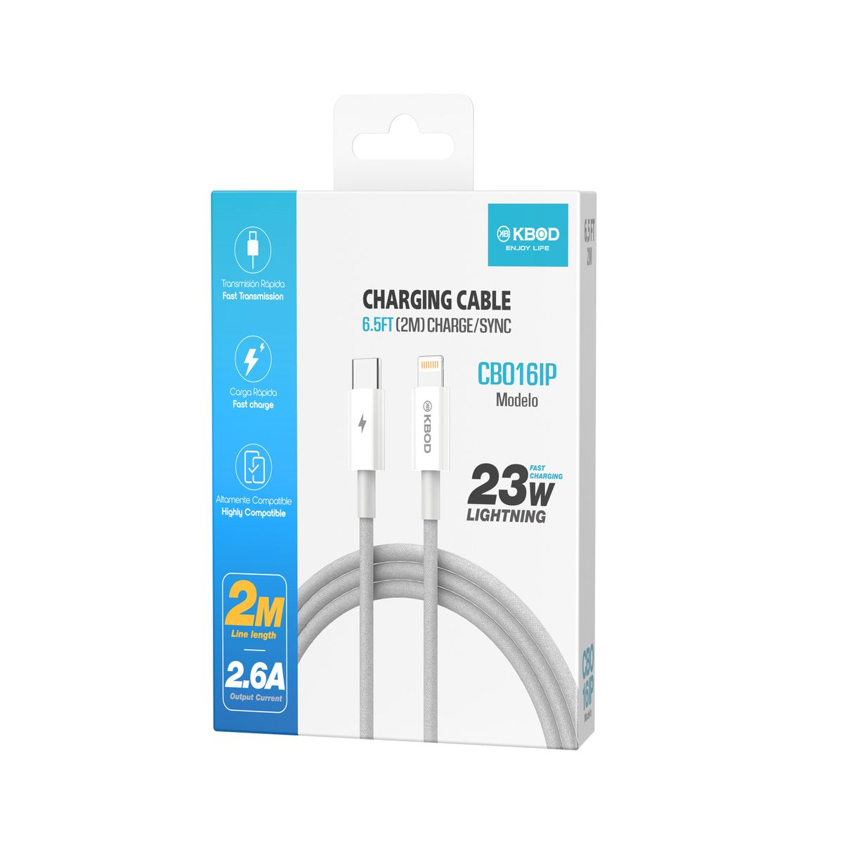 KBOD - Cable Trenzado De Nylon Para IP 2mt Kbod CBO16 Blanco