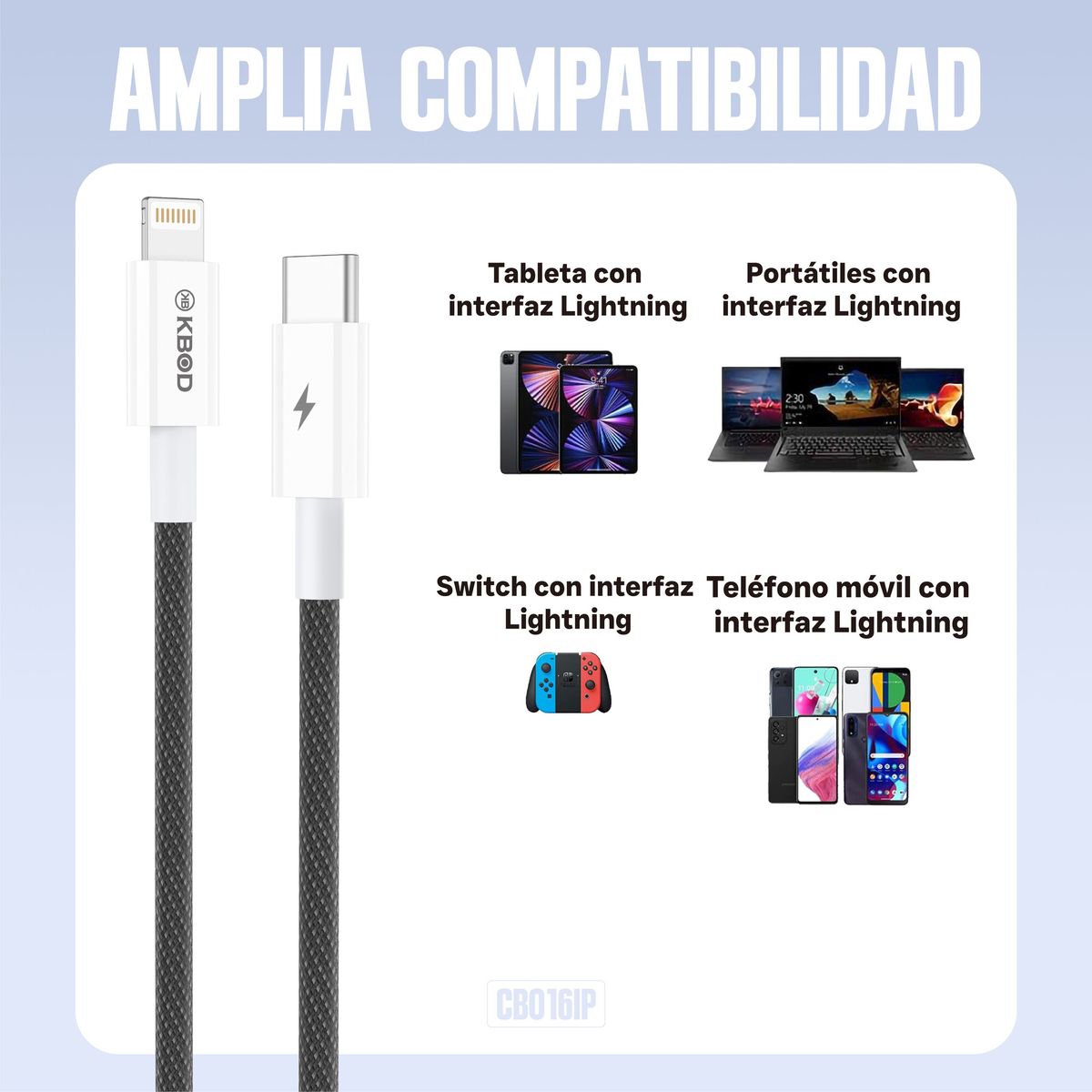 KBOD - Cable Trenzado De Nylon Para IP 2mt Kbod CBO16 Blanco