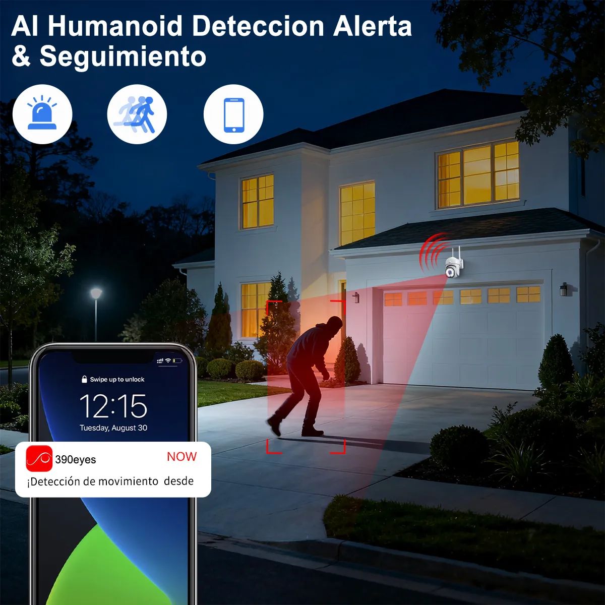 GENERICO - 3MP Cámara De Seguridad Exterior Wifi inalambrica ip 360 Impermeable HD Color Blanco