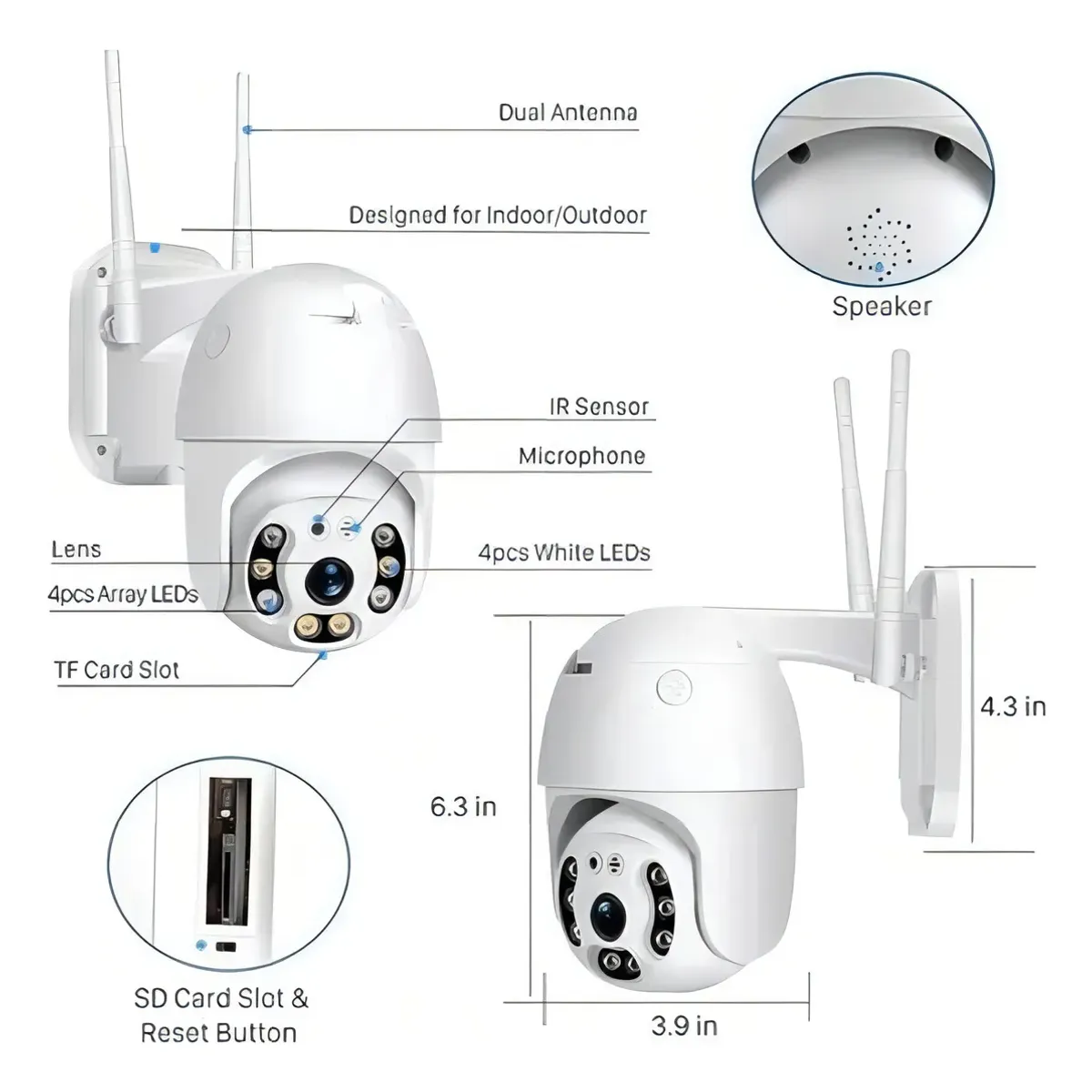 GENERICO - Cámara Para Seguridad 360 Ip Panorámica Para Exteriores Color Blanco