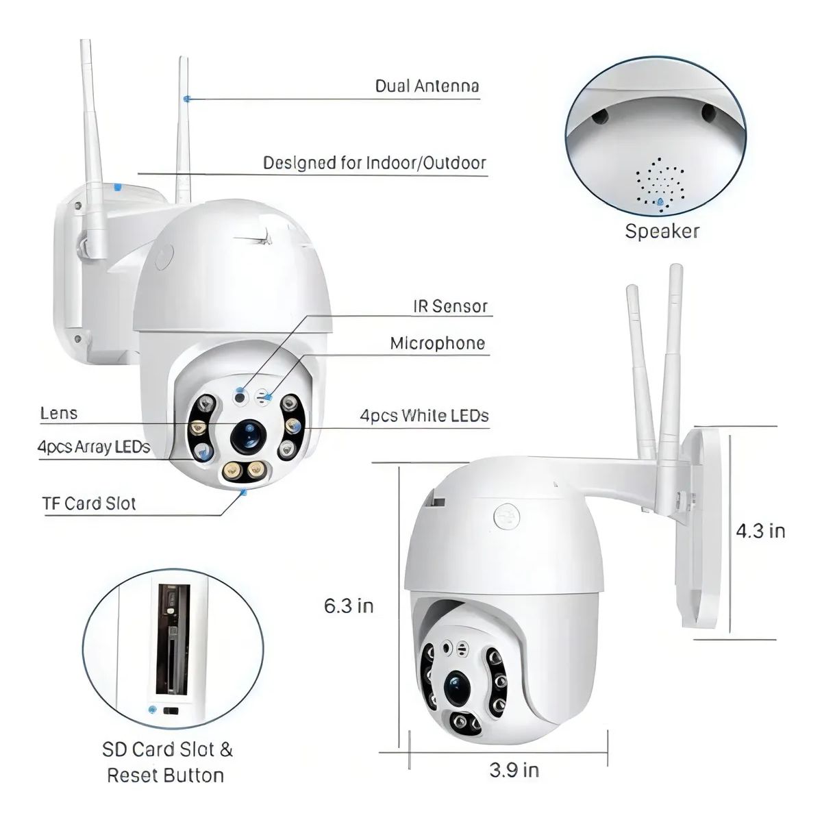 GENERICO - Cámara Para Seguridad 360 Ip Panorámica Para Exteriores Color Blanco
