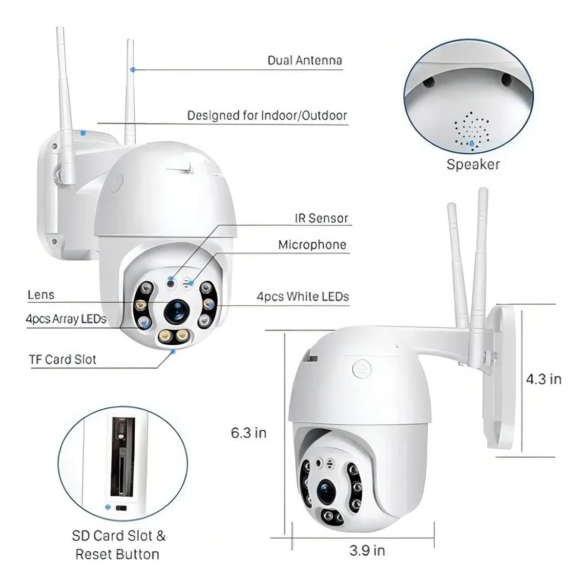 GENERICO - Camara Seguridad Ip Wifi Exterior Qp Modelo A9 Color Blanco