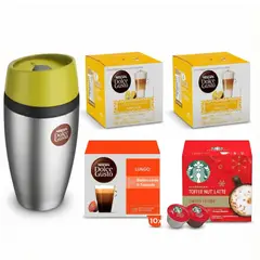 DOLCE GUSTO - Pack 4 Cajas Café Cápsulas + Mug verde