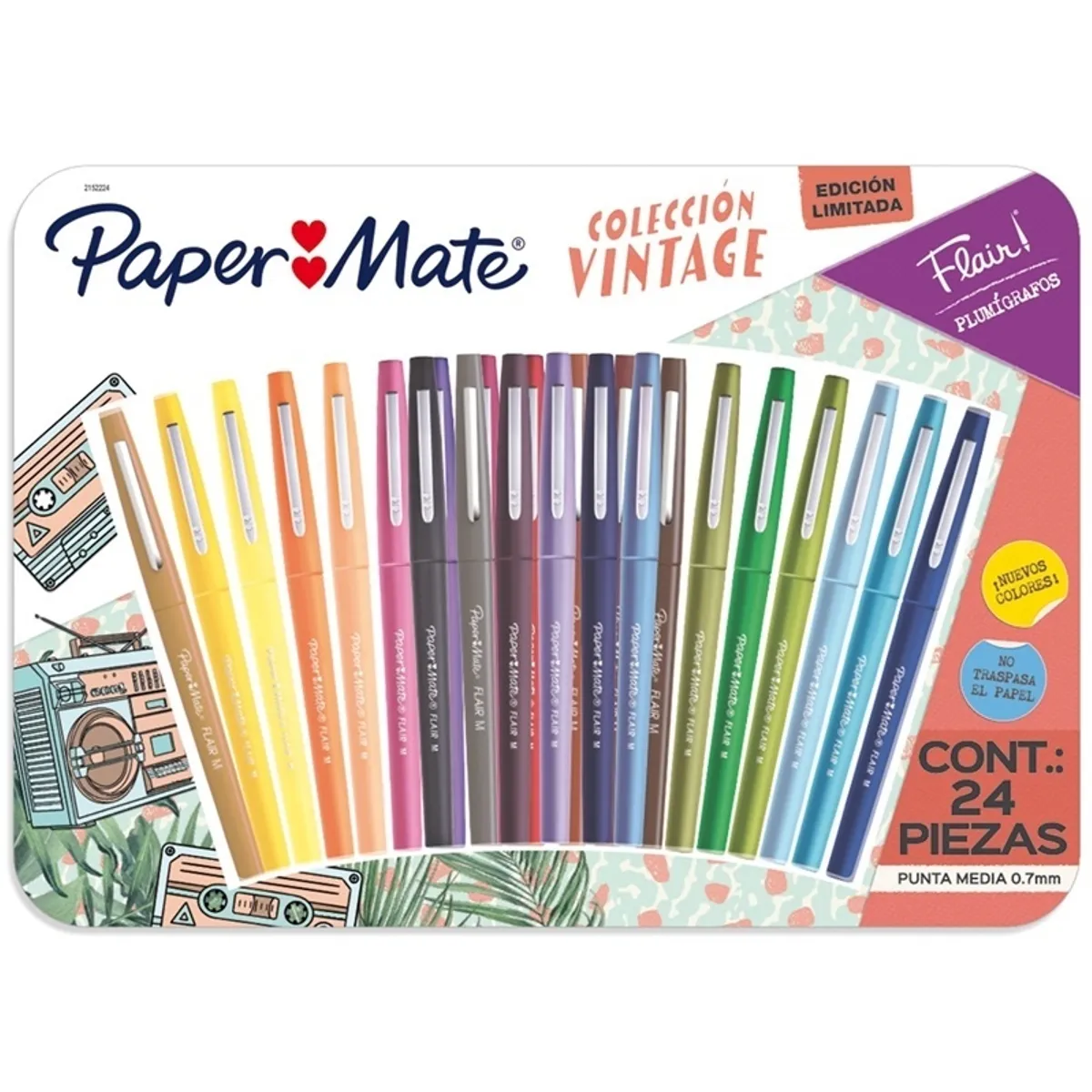 PAPER MATE - Marcadores Paper Mate Flair Colección Vintage Punta Media Set 24 Colores