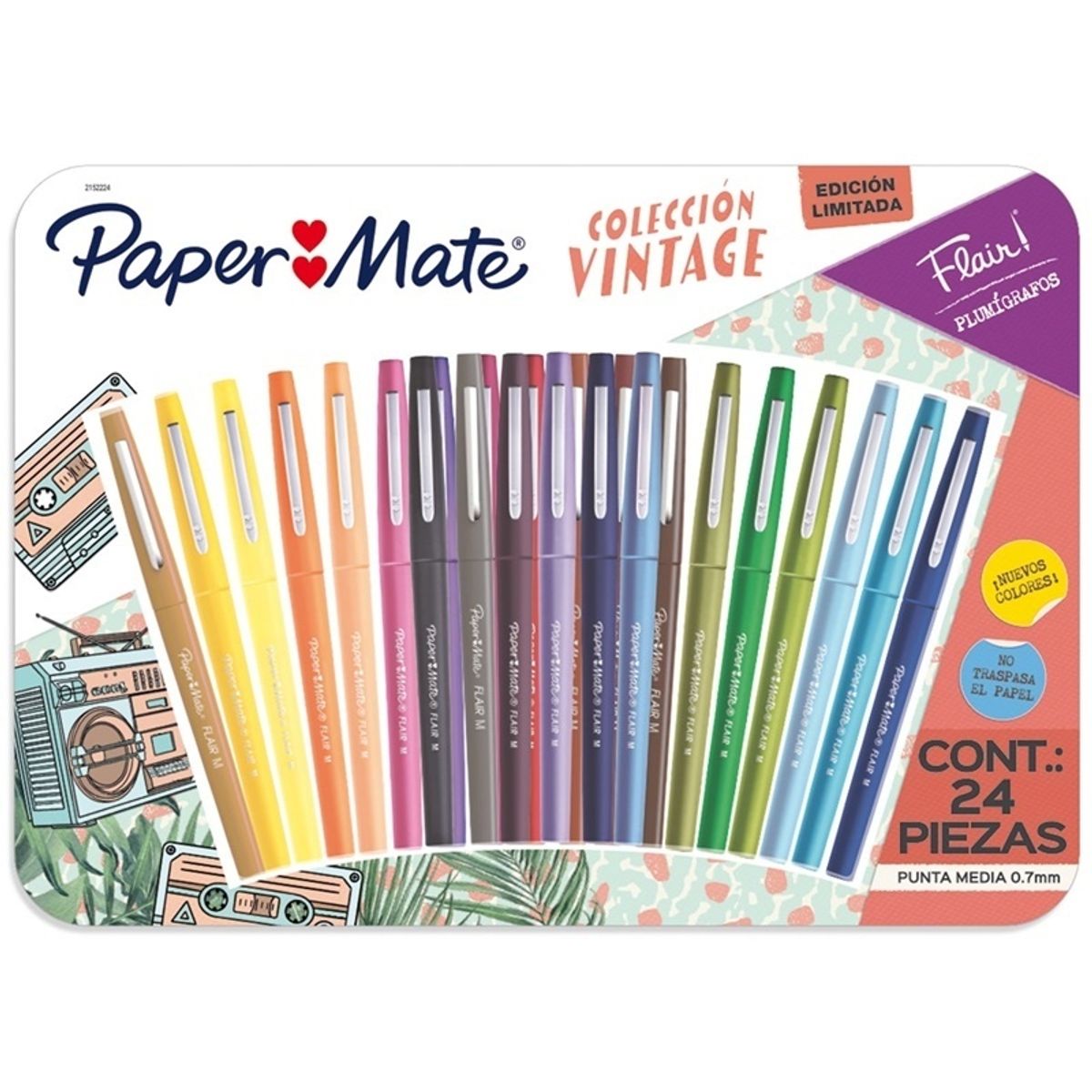 PAPER MATE - Marcadores Paper Mate Flair Colección Vintage Punta Media Set 24 Colores
