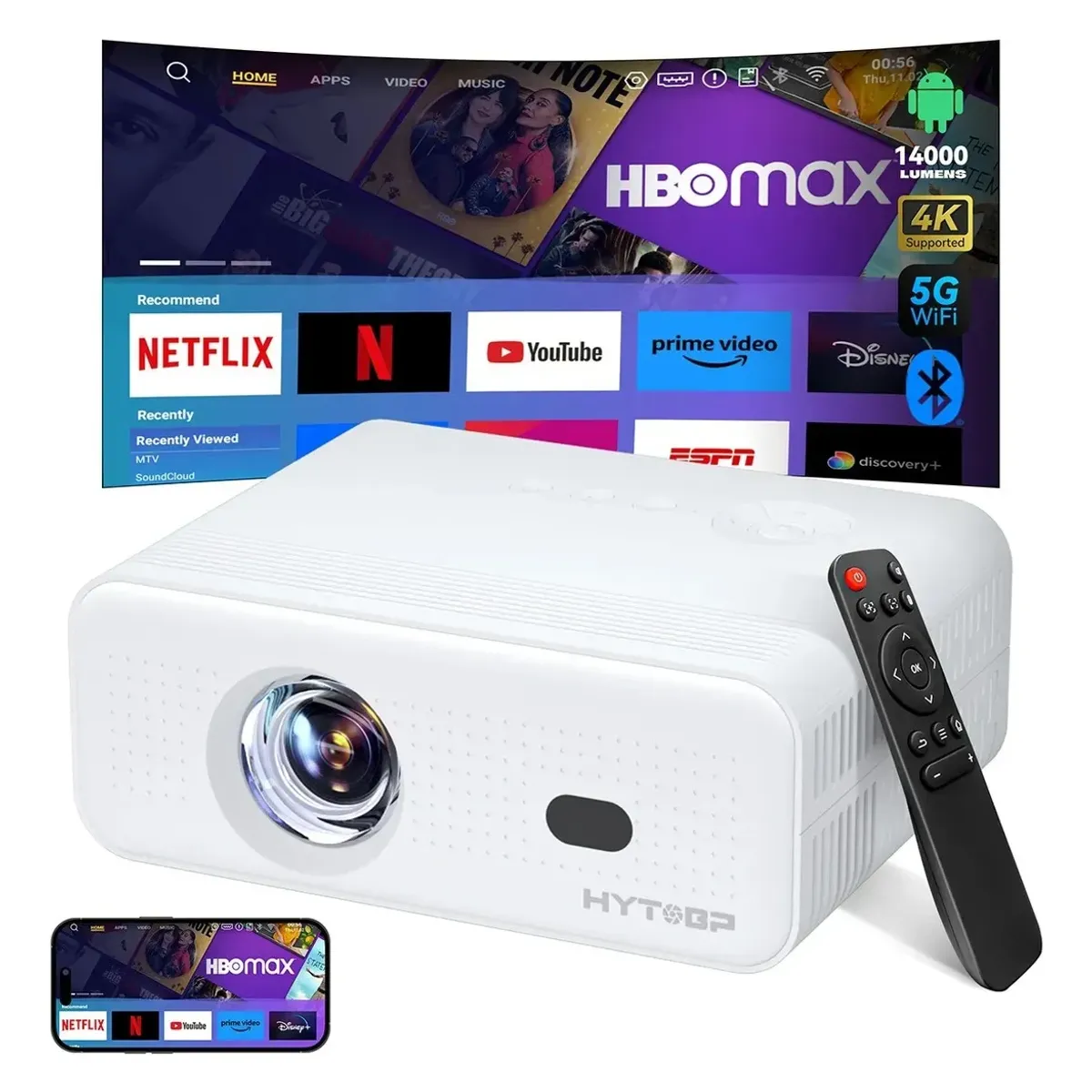 GENERICO - 4k Proyector Portátil Hd Android Enfoque Motorizado 12000lm