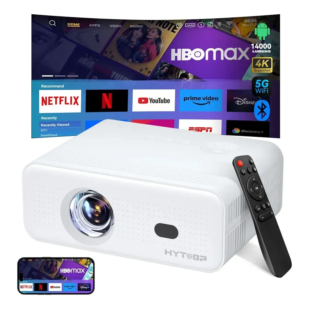 GENERICO - 4k Proyector Portátil Hd Android Enfoque Motorizado 12000lm