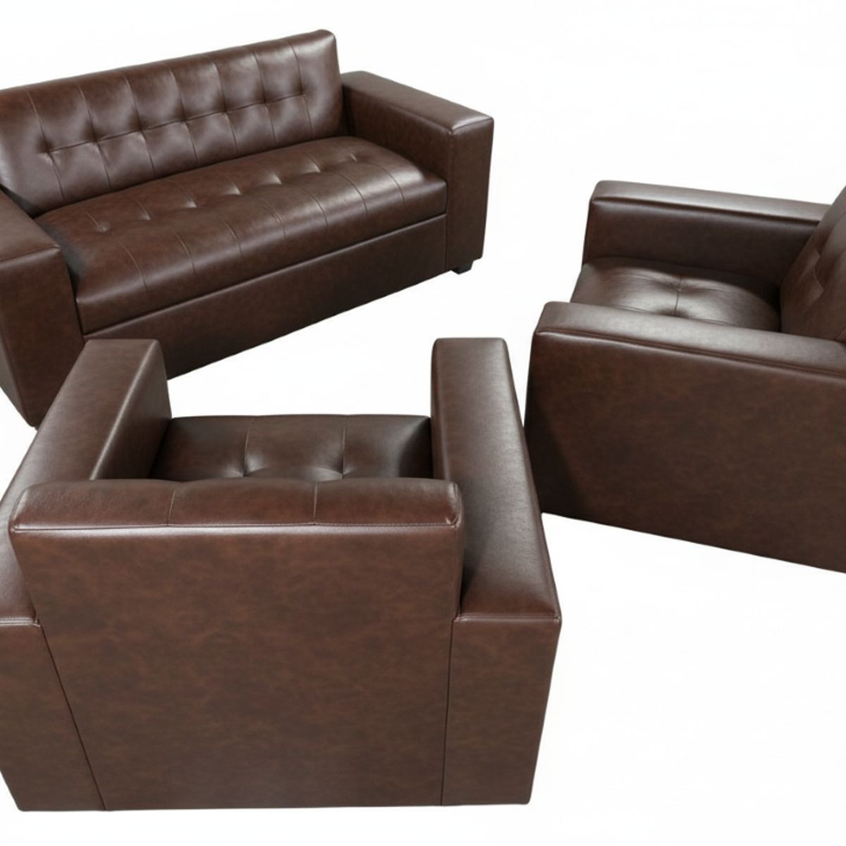 MUEBLES NEW - JUEGO DE LIVING ECOCUERO CHOCOLATE