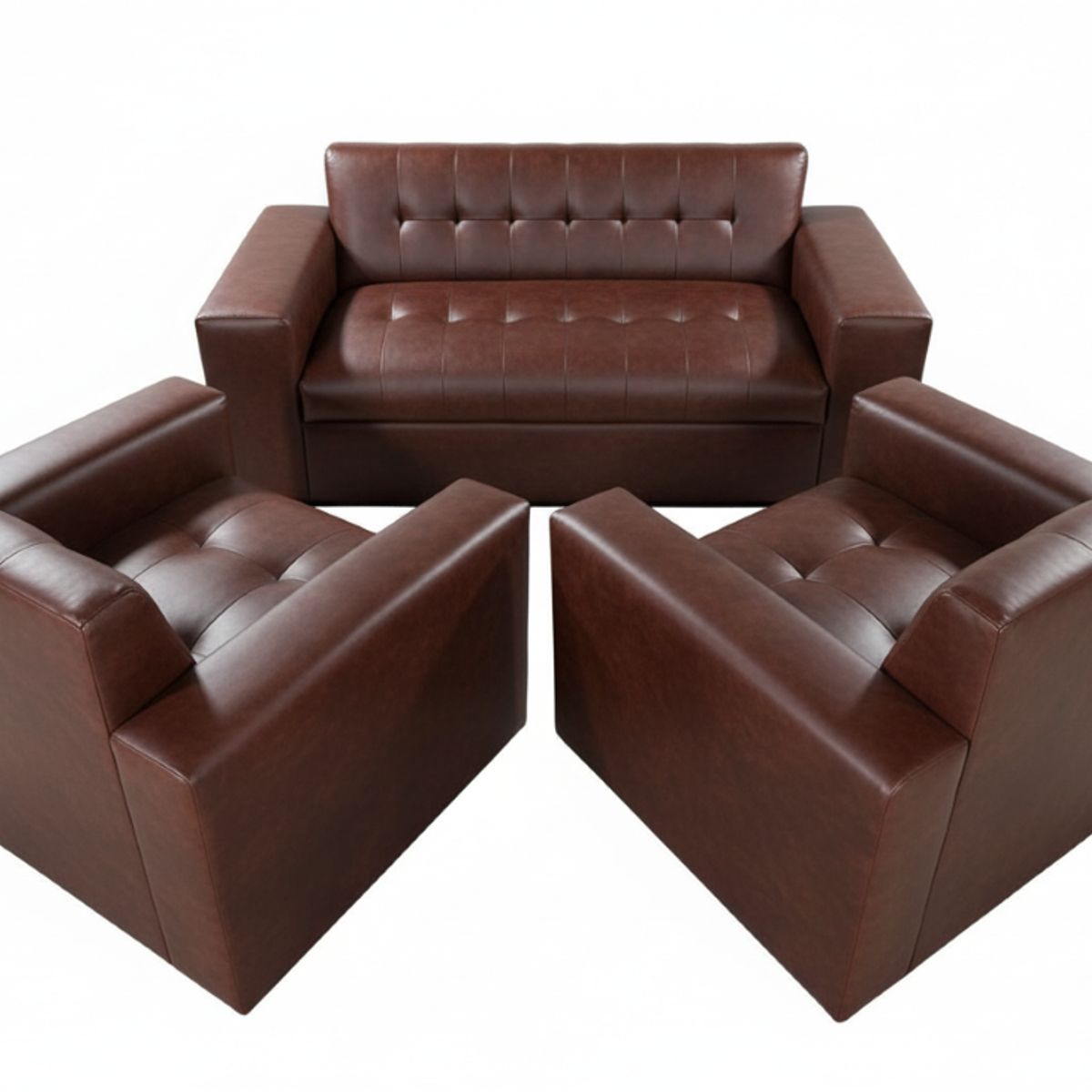 MUEBLES NEW - JUEGO DE LIVING ECOCUERO CHOCOLATE