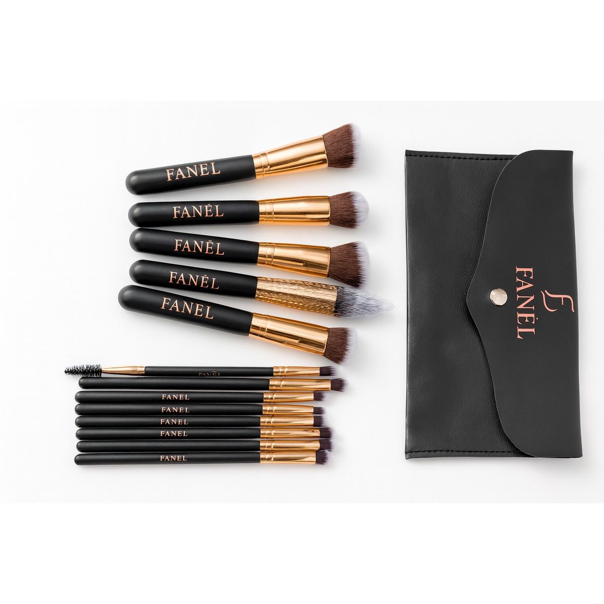 FANEL - Set de 14 Brochas de Maquillaje FANÉL con Estuche Profesional