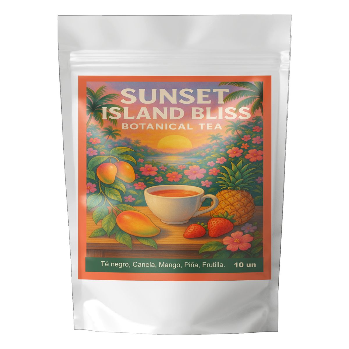 ANDES TEA - Té Sunset Island Bliss – Té negro con canela de Ceylán, mango, piña y frutilla 10 bolsitas