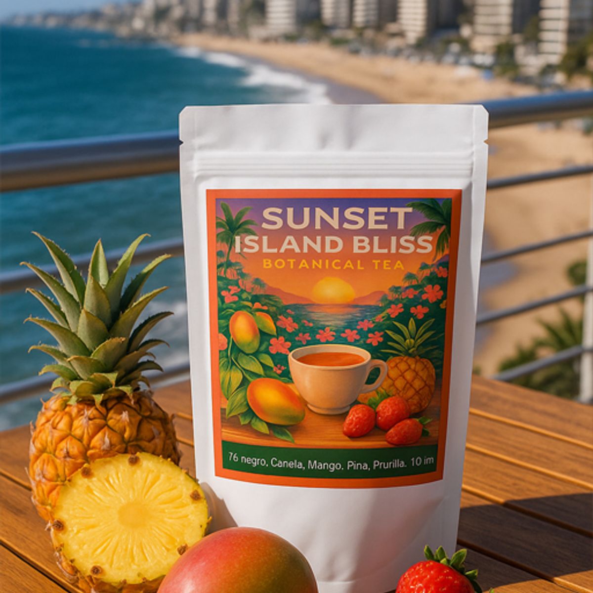 ANDES TEA - Té Sunset Island Bliss – Té negro con canela de Ceylán, mango, piña y frutilla 10 bolsitas