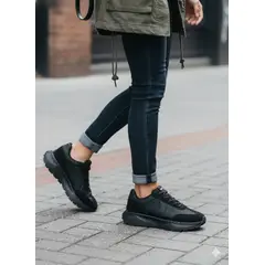 BOVINITA - Zapatilla Mujer Deportivas Negra Urbana Plataforma Cordones