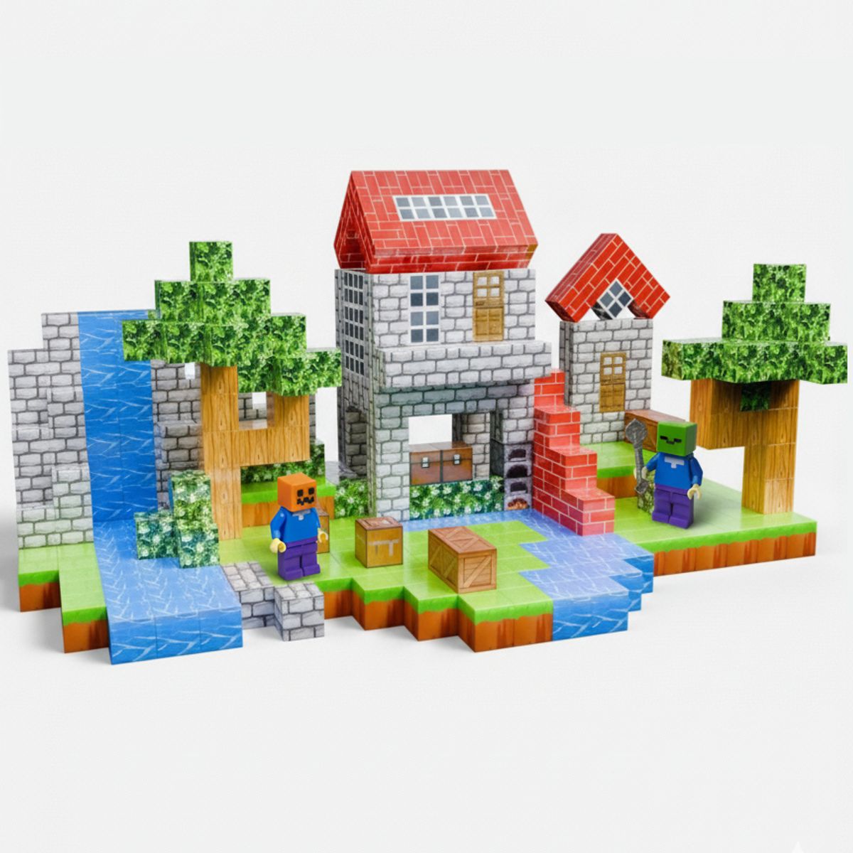 OEM - Cubos Magnéticos Construcción Didácticos 126 Piezas Pixel 6 personajes compatibles estilo minecraft