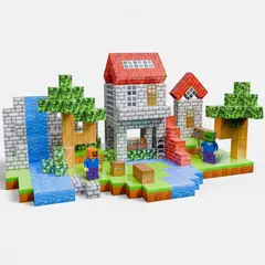 OEM - Cubos Magnéticos Construcción Didácticos 126 Piezas Pixel tipo Minecraft 6 personajes