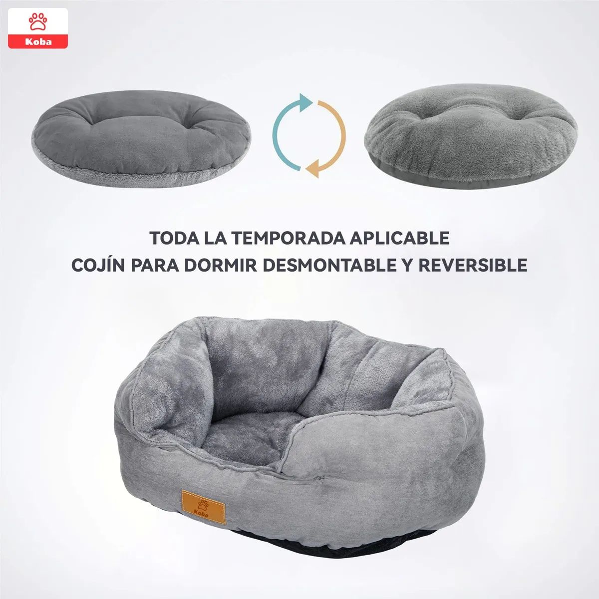 GENERICO - Cama Antiestres Para Mascota Perro Gato Con Cojin Reversible 60x53cm Color Gris